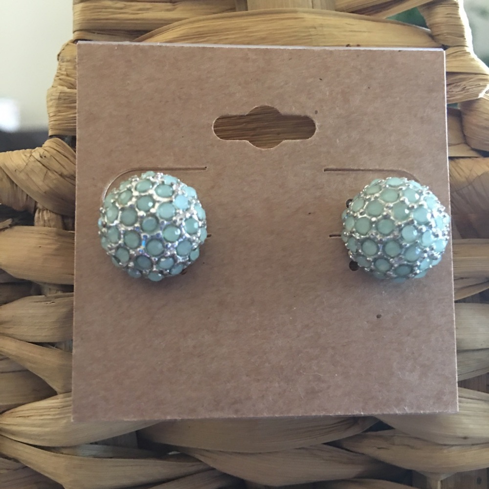 Vintage antique blue rhinestone dome earrings